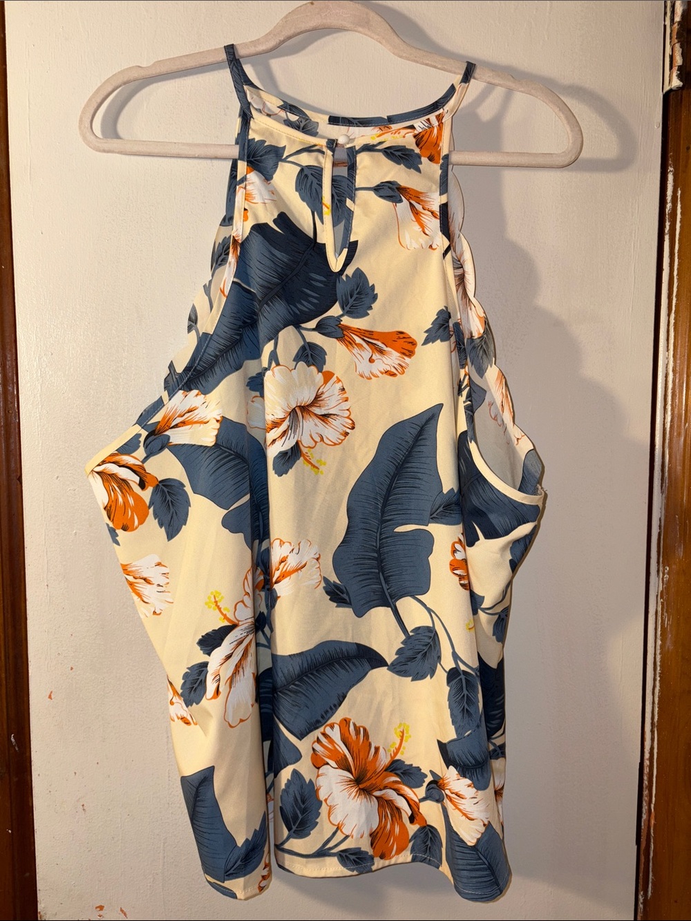 4 items for $25* Shein Cream Top with Navy Leaves and Orange Flowers